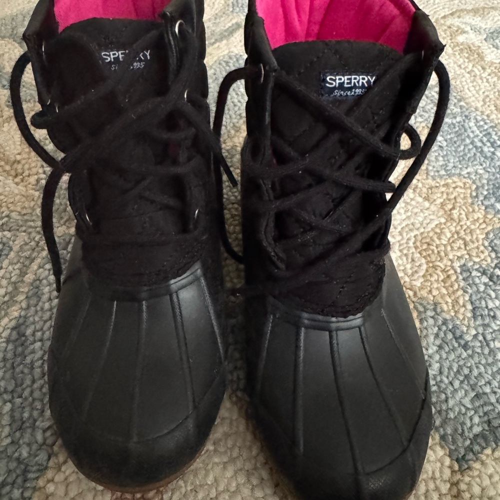Sperry Black and Pink Winter Rain Boots